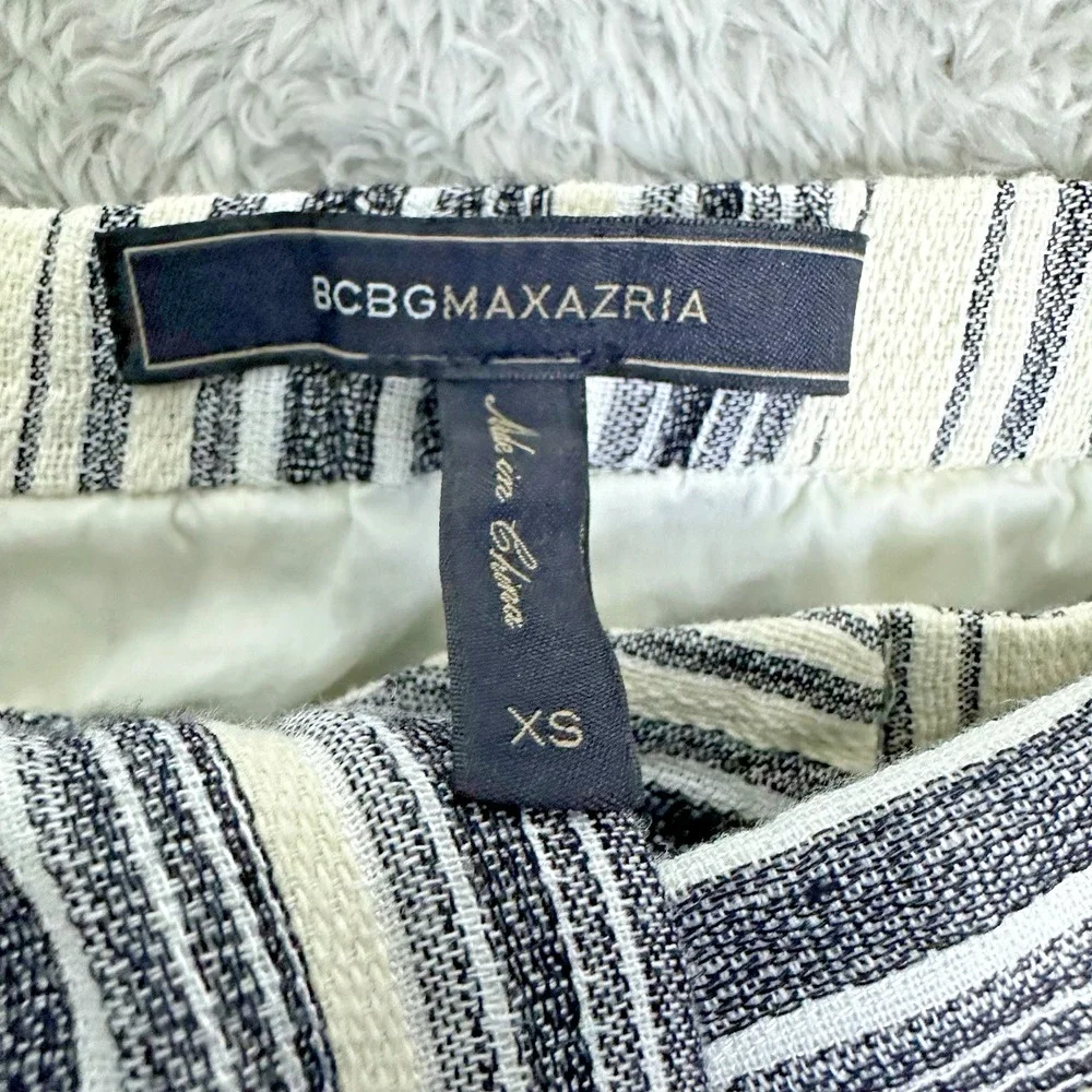 BCBGMAXAZRIA Women's XS Boho Flowy‎ Striped Tie Front Midi Skirt Resort Vacation